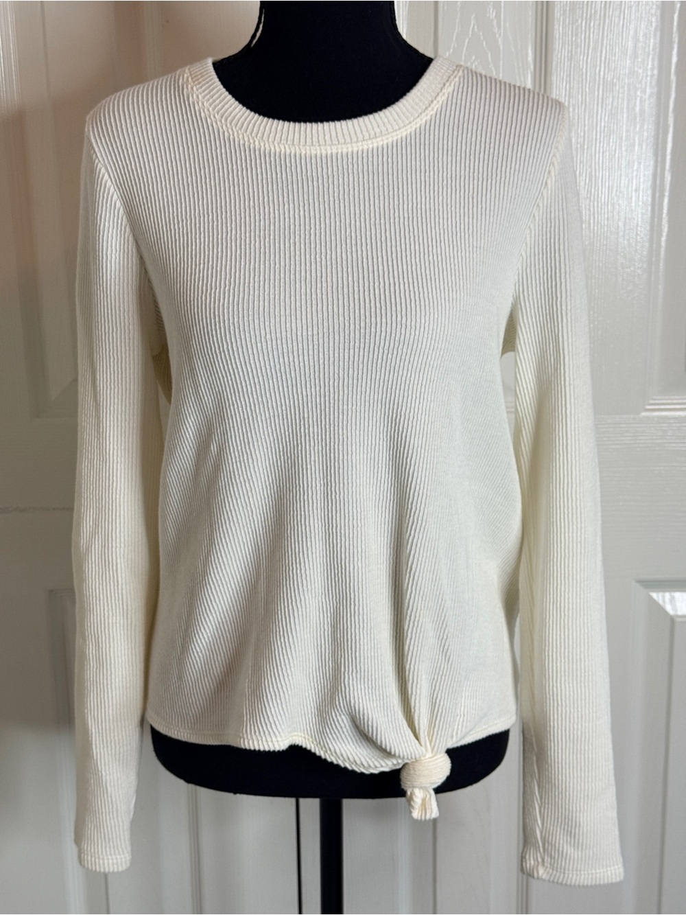 Madewell Texture & Thread Ribbed Jacquard Knot-Front Top Cream Small EUC